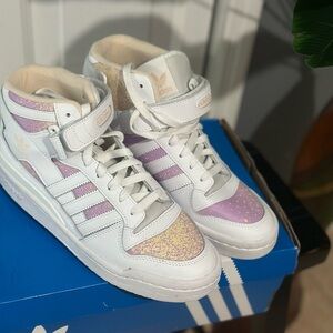 Adidas White and Lavender High-Top Sneakers